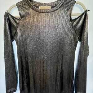 Michael Kors Metallic Silver Cold-Shoulder Top – Women’s XS